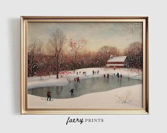 Eislaufen Landschaft Poster | Vintage Winterszene (Digitaler Download)