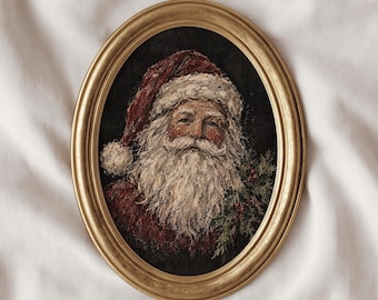 Vintage Santa Claus PRINTABLE Wall Art: Moody Christmas Print, Antique Holiday Decor, Rustic Farmhouse Santa Painting (Digital Download)