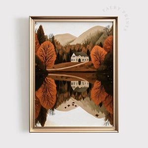 Fall Landscape Print | Warm Autumn PRINTABLE Wall Art | Fall Leaves Decor | Scenic Autumnal Lake Oil Painting Print | Cozy Digital Download
