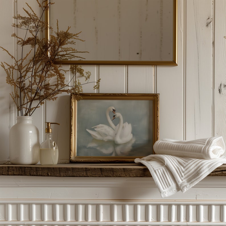 Vintage Swan Painting Print | Pastel Farmhouse Nursery Wall Art (Digital Download) image 3