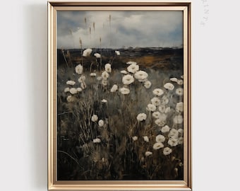 Moody Landscape Print Vintage PRINTABLE Art | Dark Academia Painting | Moody Wildflower Print | Antique Home Decor | #809