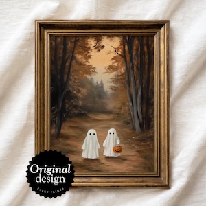 Ghosts in Autumn Landscape Art: Cute Ghost Halloween Home Decor (Fall Digital Download)