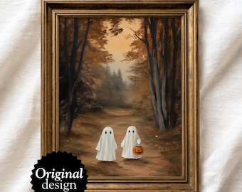 Geister in herbstlicher Landschaft – Niedliche Geister-Halloween-Dekoration für Zuhause (Herbst-Download)