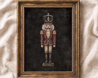 Vintage Nutcracker PRINTABLE Wall Art: Moody Christmas Print, Antique Holiday Decor, Rustic Farmhouse Soldier Painting (Digital Download)
