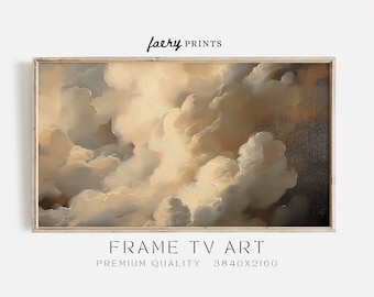 Cuadro vintage de nubes para Samsung Frame TV / Arte dorado con ambiente melancólico (Descarga digital)