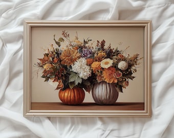 Farmhouse Pumpkin Floral Print, Autumn Home Decor (Digital Download)