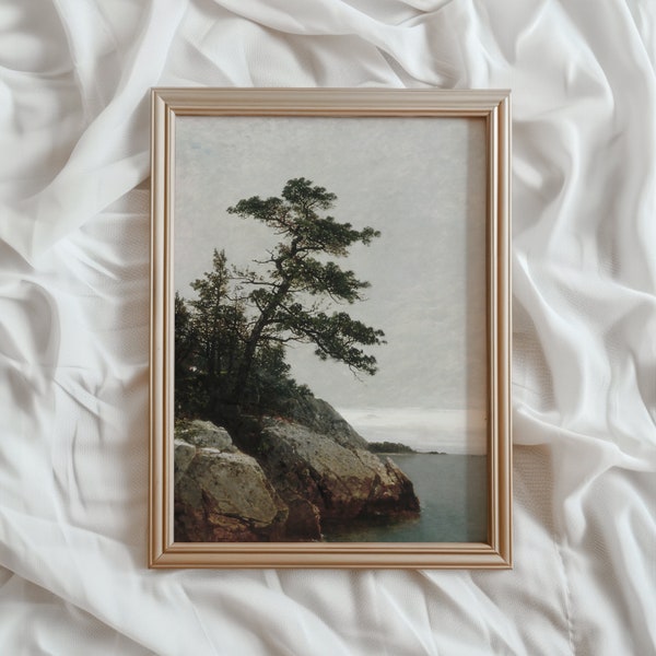 Neutral Lake Painting  | Muted Landscape Print | Vintage Lakeside Artwork | Digital PRINTABLE Wall Art | 1800s Vintage Home Decor | #197