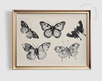 Vintage Butterfly Study Print | Dark Academia Insect Art (Printable)