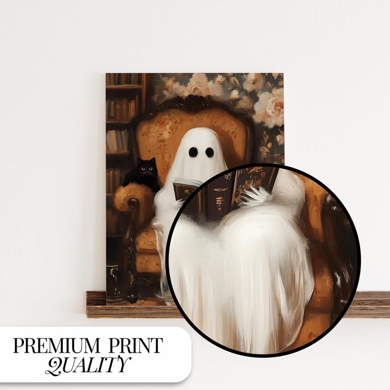 Ghost and Cat Library Print | Spooky Halloween Decor (digital Download ...
