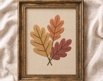 Fall Leaves Wall Art: Colorful Autumn Home Decor, Embroidered Botanical PRINTABLE Art (Digital Download)