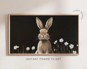 Dark Floral Bunny Frame TV Art | Neutral Easter Decor (Digital Download)