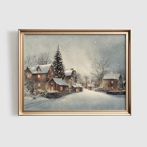 Winter Print, Watercolor Christmas Art, Snow Home Decor, Printable Wall Art, Winter Village Home Decor, Snowy Winter Artwork Digital Print