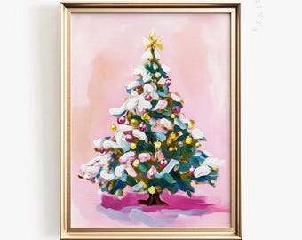 Pink Christmas Tree Art Print | Whimsical Pastel Holiday Decor (Digital Download)