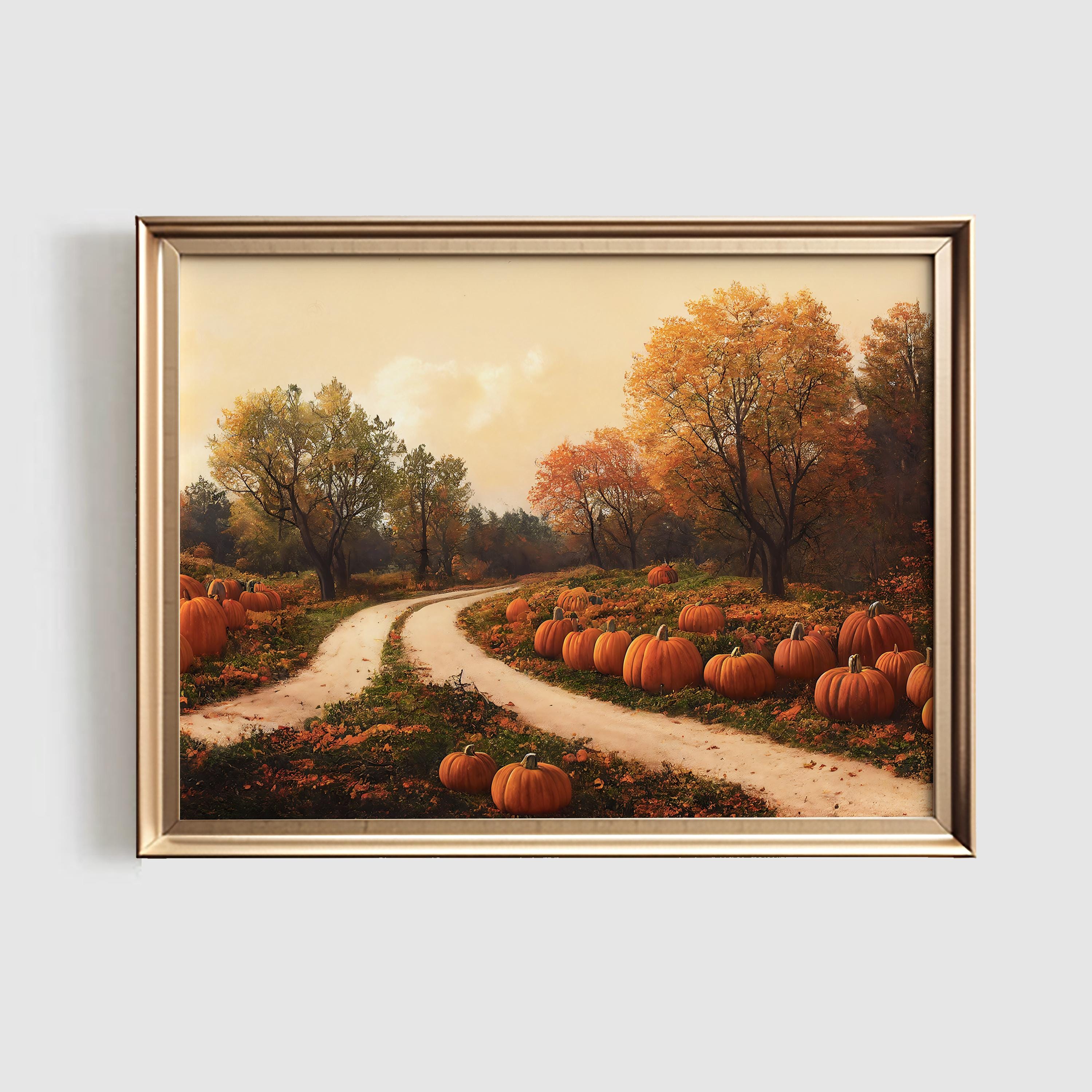 Pumpkin Patch Print | Printable Wall Art | Autumn Landscape Painting ...