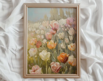 Tulip PRINTABLE Wall Art | Colorful Floral Spring Meadow Print | Summer Tulip Landscape Painting | Spring Home Decor | #807