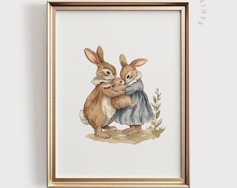 Vintage Rabbit Family Nursery Print | Antique Style Decor (Printable)