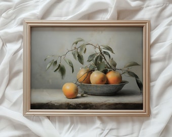 Kitchen Still Life Painting | Vintage Farmhouse PRINTABLE Art | Oil Painting Print | Oranges Print | Rustic Kitchen Digital Painting | #549