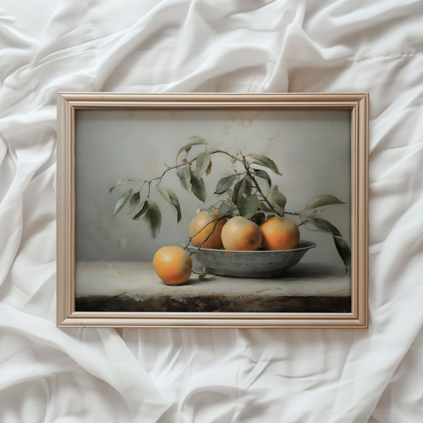 Kitchen Still Life Painting | Vintage Farmhouse PRINTABLE Art | Oil Painting Print | Oranges Print | Rustic Kitchen Digital Painting | #549