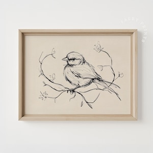 Vintage Bird Sketch | Neutral Spring PRINTABLE Art | Beige Nature Line Drawing | Antique Rustic Bird Decor | Digital Download #1410