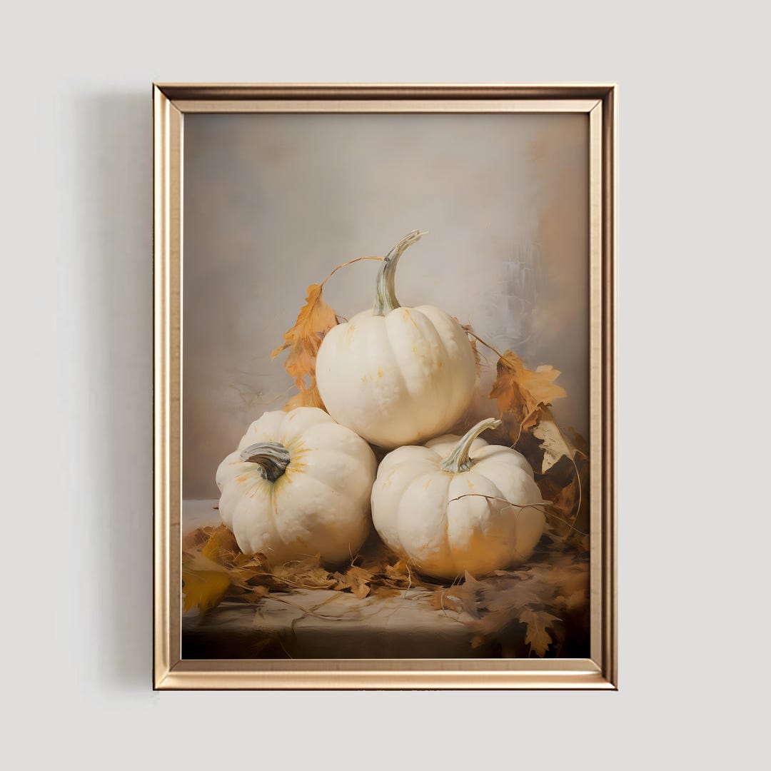 White Pumpkin Still Life Print | Vintage Autumn Wall Decor (digital ...