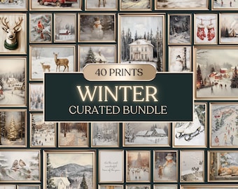 Vintage Winter Landscape Art Prints | 40 Snowy Holiday Scenes (Digital Download)