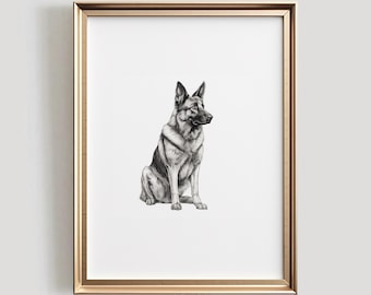 German Shepherd Sketch Art Print | Dog Portrait (Digital Download)