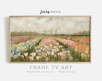 Spring Tulip Field Landscape Frame TV Art | Pastel Farmhouse (Digital Download)