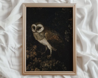 Owl Print | Vintage PRINTABLE Art | Dark Moody Art Print | Dark Academia Wall Decor | Owl Animal Digital Download Print | #605