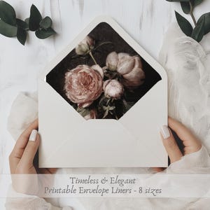 Vintage Blumen Umschlag Liner | DRUCKBARE Hochzeit Briefpapier | Dark Moody Umschlagbeilage | Romantische Blumen-Einladung | Digitaler Download