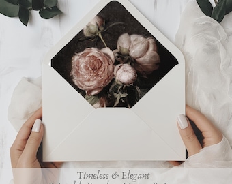 Vintage Floral Envelope Liner | Dark Moody Wedding Stationery (Digital Download)