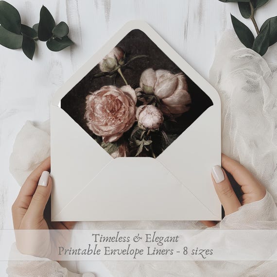 Vintage Floral Envelope Liner | Dark Moody Wedding Stationery (Digital Download)
