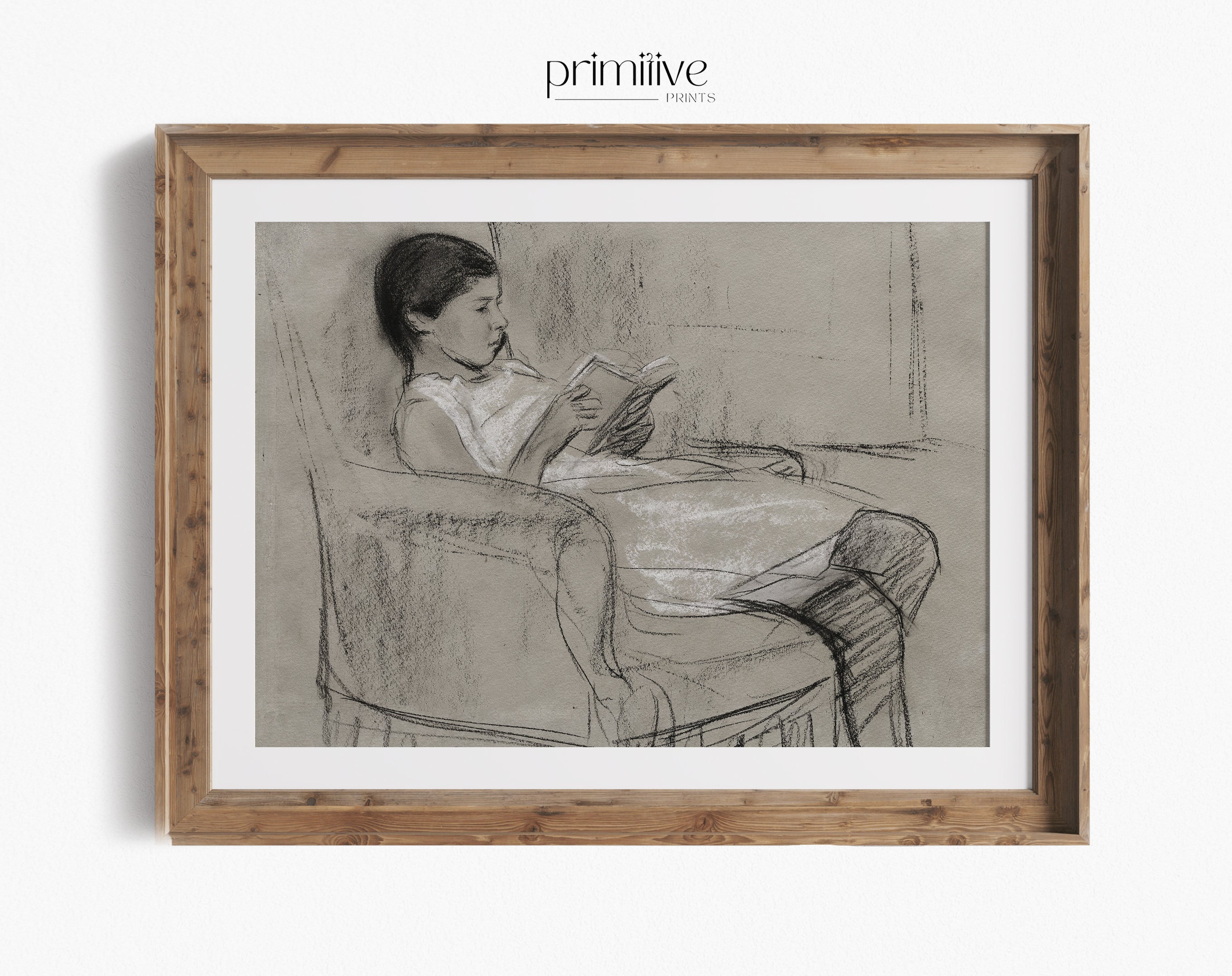 Girl Reading Charcoal Sketch Print | Vintage Reader Art (digital ...