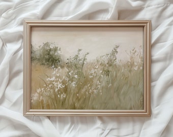 Wildflower Meadow Print | Vintage PRINTABLE Wall Art | Farmhouse Landscape Print | Neutral Green Pastoral Print | #773