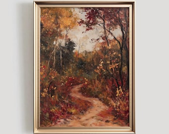 Pintura vintage de bosque otoñal / Paisaje otoñal melancólico (Descarga digital)