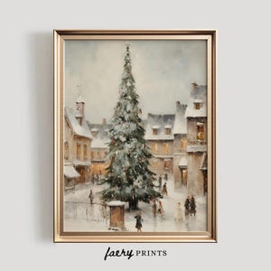 Vintage Winter Village Print | Christmas Tree Painting (Printable)