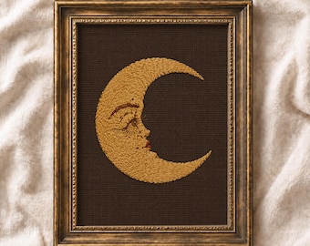 Celestial Moon Print: Vintage Crescent Moon PRINTABLE Wall Art, Astrology Poster, Dark Academia Gothic Home Decor  (Digital Download)