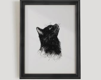 Black Cat Illustration Print | Gothic Halloween Decor (Digital Download)