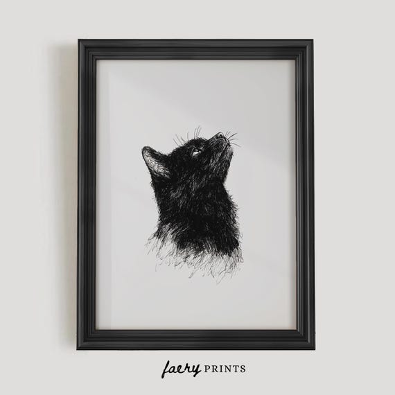 Black Cat Illustration Print | Gothic Halloween Decor (Digital Download)