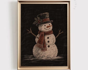 Vintage Snowman PRINTABLE Wall Art: Moody Winter Print, Rustic Farmhouse Christmas Art (Digital Download)