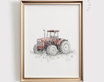 Vintage Red Tractor Print | Farmhouse Nursery Decor (Digital Download)