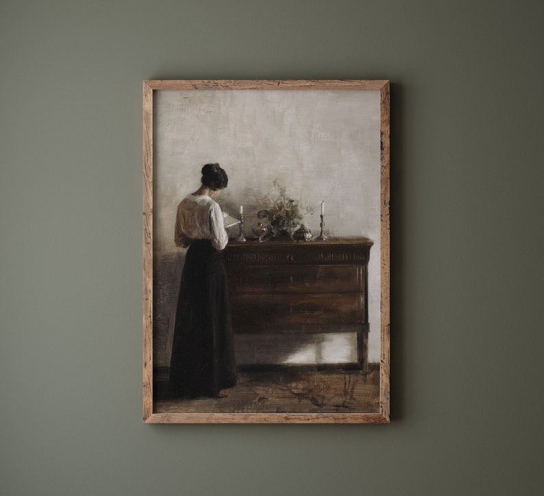 Lady Reading Print PRINTABLE Wall Art Dark Academia Artwork Moody Aesthetic Decor Antique European Style Digital Print 443 image 8