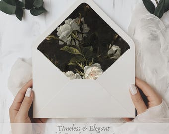 Vintage Floral Envelope Liner | Moody Rose Wedding Invitation (Digital Download)