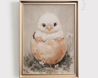 Baby Chick Art Print | Vintage Farmhouse Easter Decor (Digital Download)