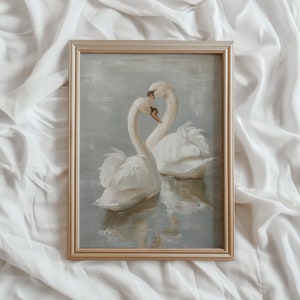 Swan Art Print Vintage PRINTABLE Wall Art Pastel Farmhouse Nursery Painting Antique Swan Wall Art 784 image 1