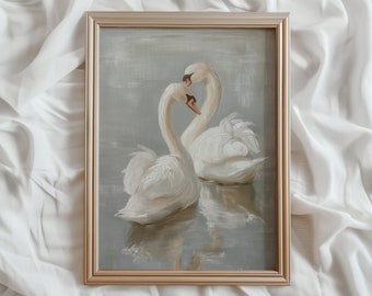 Swan Art Print | Vintage PRINTABLE Wall Art | Pastel Farmhouse Nursery Painting | Antique Swan Wall Art | #784