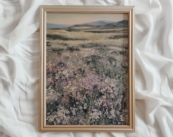 Lavender Field Landscape Print | Vintage PRINTABLE Wall Art | Purple Wildflower Painting | Dreamy Cottagecore Home Decor | #868