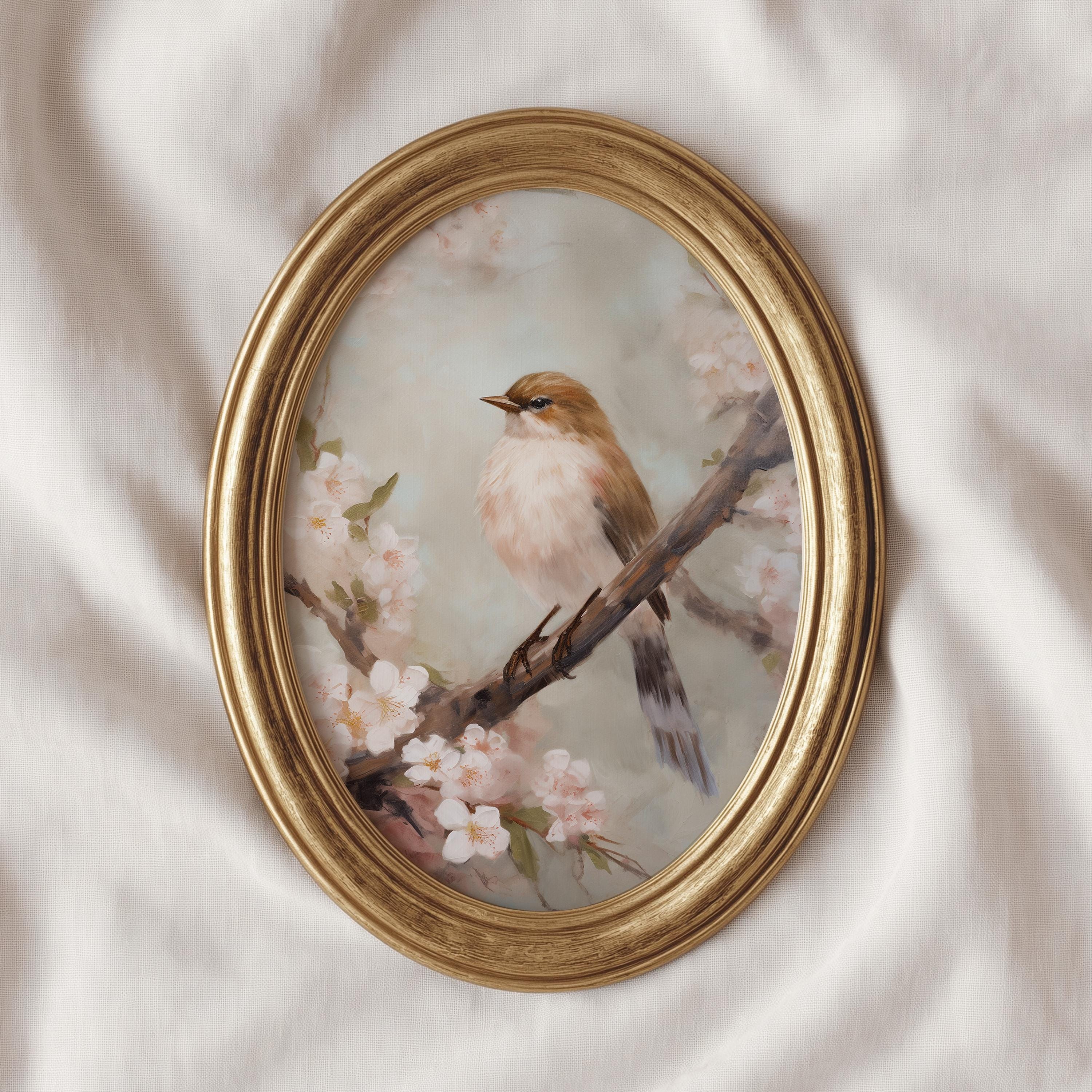 ヴィンテージ風春の鳥のプリント｜桜の枝（デジタルダウンロード 