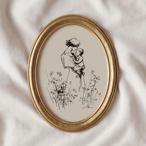 Lámina con boceto de madre y bebé / Arte infantil en tonos neutros (Descarga digital)