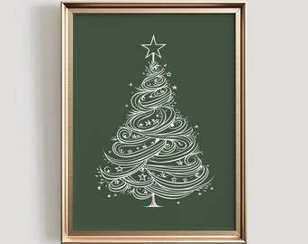 Lámina decorativa con diseño de árbol de Navidad en verde salvia / Decoración navideña para pared (Descarga digital)