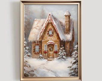 Gingerbread House Christmas Art Print | Holiday Home Decor (Digital Download)